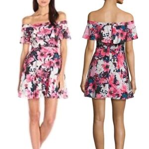 Black Halo Penelope Off-the-Shoulder Floral Circle Dress